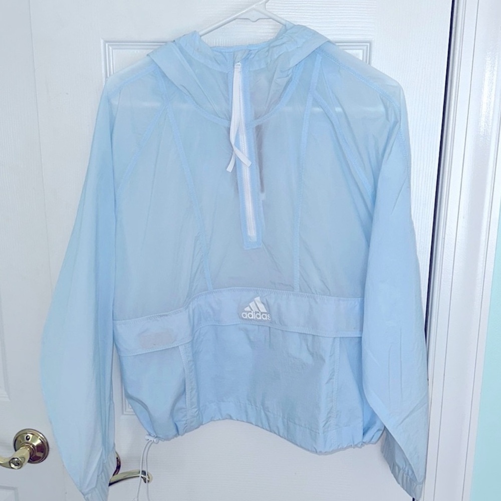 ADIDAS Light Blue Windbreaker Jacket - Picture 3 of 11